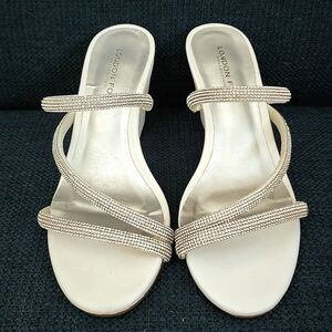 LONDON FOG Deserae Strappy Sandal Rhinestone Wedge Heel Shoe Formal Prom Wedding